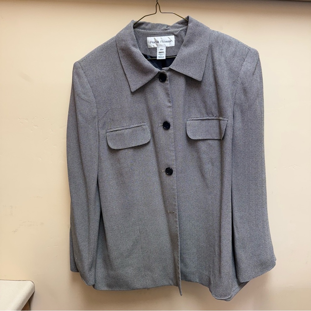 Rena Rowan Navy Gray Herringbone Button Lined Jacket Womens 18W
